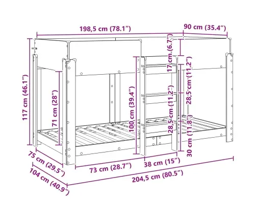 Divguļamā Gulta Bērniem Ar Matraci Dūmaka Ozols 100 X 200 Cm Vidaxl