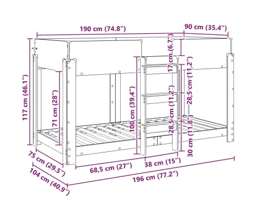 Kiipevoodi Lastele Valge 100 X 190 Cm Tehispuit