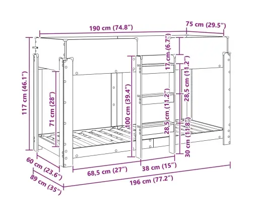 Divguļamā Gulta Bērniem Ar Matraci Melns Ozolkoks 80 X 190 Cm Vidaxl