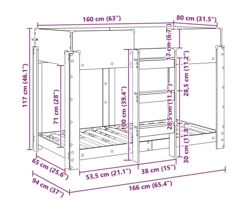 Vaikų Dvigulė Lova Betono Pilka 80 X 160 Cm Apdirbta Mediena