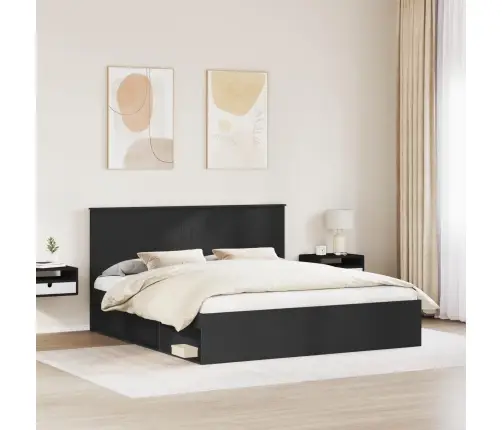 Gultas Rāmis Melna 200 X 200 Cm Ciets Priedes Koks Vidaxl