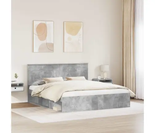 Gultas Rāmis Betons 200 X 200 Cm Ciets Priedes Koks Vidaxl