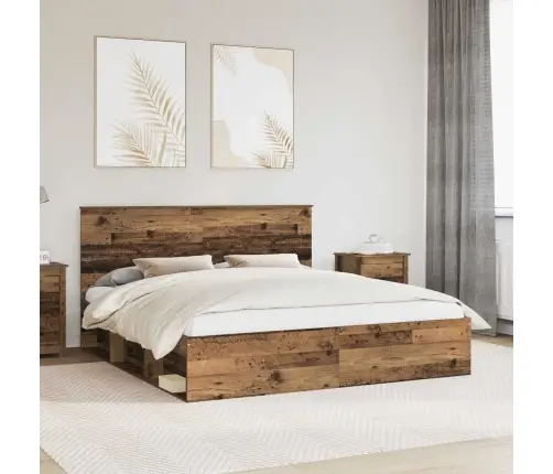 Voodi Raam Peaga Vana Puit 200 X 200 Cm Tahke Mänd