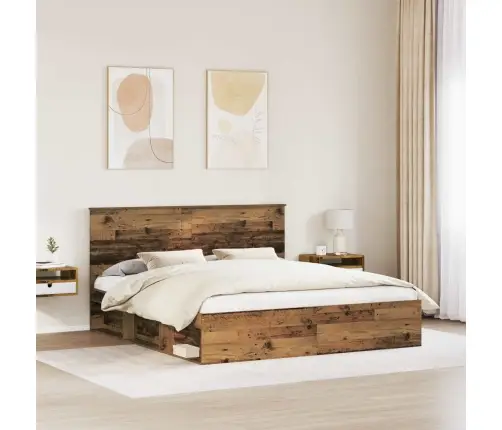 Voodi Raam Peaga Vana Puit 200 X 200 Cm Tahke Mänd