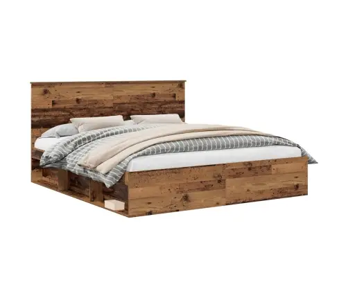 Voodi Raam Peaga Vana Puit 200 X 200 Cm Tahke Mänd