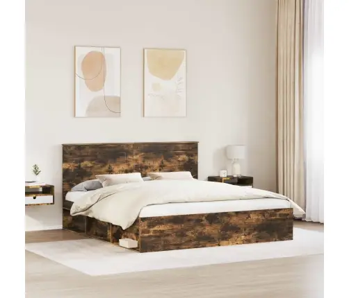 Gultas Rāmis Dūmaka Ozols 180 X 200 Cm Ciets Priedes Koks Vidaxl