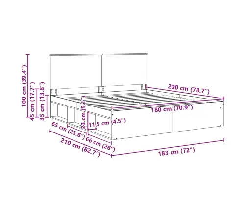 Gultas Rāmis Dūmaka Ozols 180 X 200 Cm Ciets Priedes Koks Vidaxl