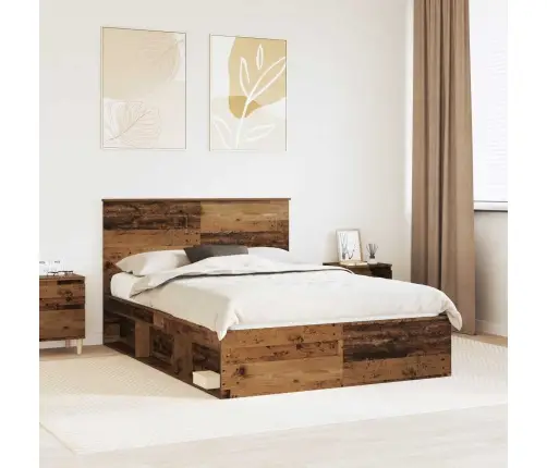 Voodi Raam Peaga Vana Puit 160 X 200 Cm Tahke Mänd