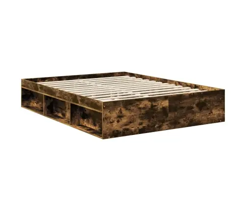 Gultas Rāmis Dūmaka Ozols 150 X 200 Cm Ciets Priedes Koks Vidaxl