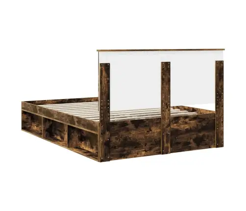 Gultas Rāmis Dūmaka Ozols 150 X 200 Cm Ciets Priedes Koks Vidaxl