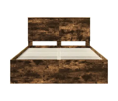 Gultas Rāmis Dūmaka Ozols 150 X 200 Cm Ciets Priedes Koks Vidaxl