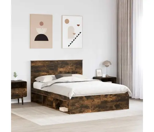 Gultas Rāmis Dūmaka Ozols 140 X 190 Cm Ciets Priedes Koks Vidaxl