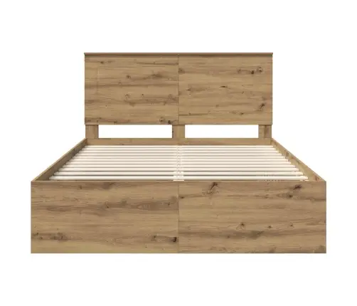 Gultas Rāmis Mākslīgā Ozola 140 X 190 Cm Ciets Priedes Koks Vidaxl