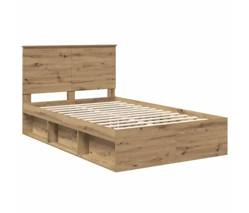 Gultas Rāmis Mākslīgā Ozola 120 X 190 Cm Ciets Priedes Koks Vidaxl