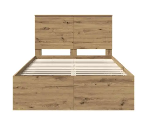 Gultas Rāmis Mākslīgā Ozola 120 X 190 Cm Ciets Priedes Koks Vidaxl