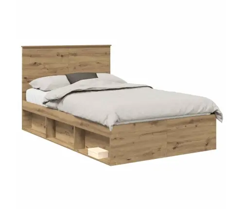 Gultas Rāmis Mākslīgā Ozola 120 X 190 Cm Ciets Priedes Koks Vidaxl