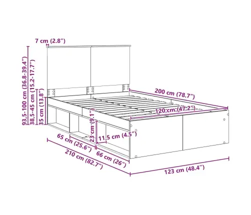Gultas Rāmis Brūns Ozols 120 X 200 Cm Ciets Priedes Koks Vidaxl