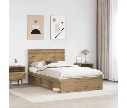 Gultas Rāmis Mākslīgā Ozola 120 X 200 Cm Ciets Priedes Koks Vidaxl