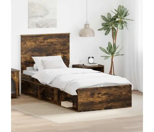 Voodi Raam Peaga Suitsetatud Tamm 100 X 200 Cm Tahke Mänd