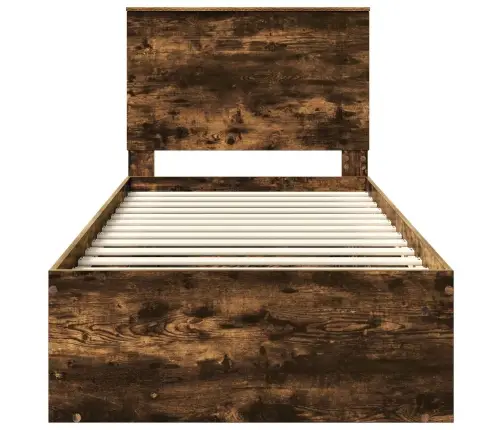 Voodi Raam Peaga Suitsetatud Tamm 100 X 200 Cm Tahke Mänd