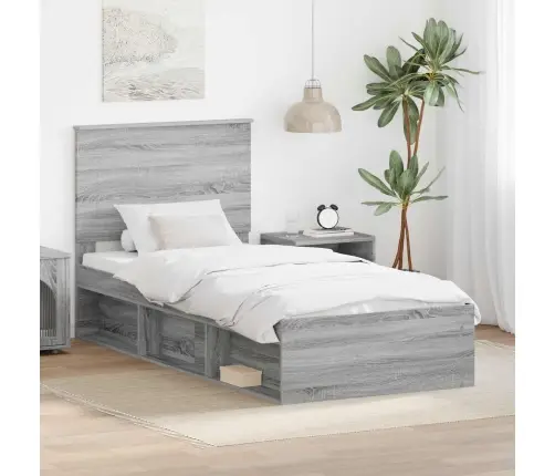 Gultas Rāmis Pelēks Sonoma 100 X 200 Cm Ciets Priedes Koks Vidaxl