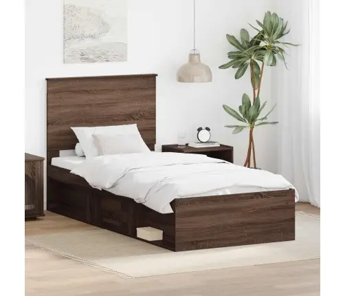 Gultas Rāmis Brūns Ozols 100 X 200 Cm Ciets Priedes Koks Vidaxl