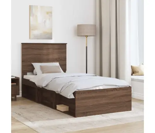 Gultas Rāmis Brūns Ozols 100 X 200 Cm Ciets Priedes Koks Vidaxl