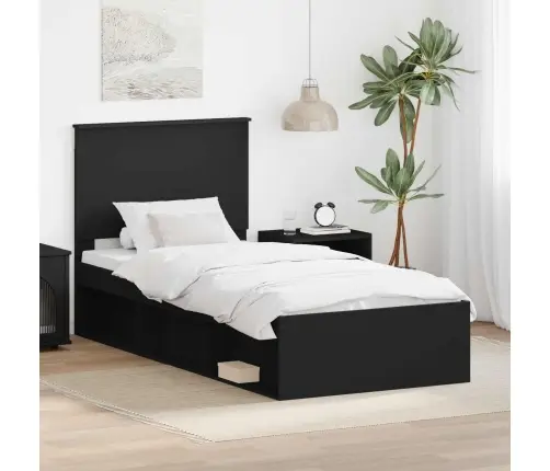 Lovos Rėmas Juoda 90 X 190 Cm Kietos Pušies Mediena