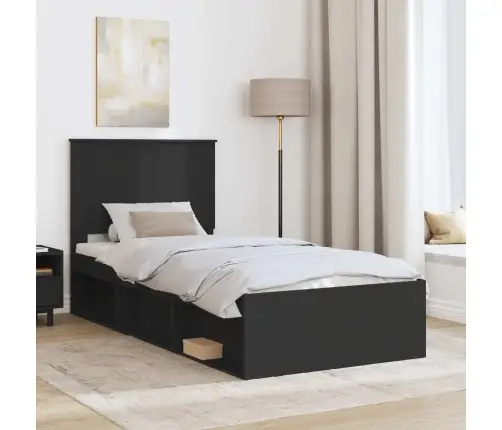 Lovos Rėmas Juoda 90 X 190 Cm Kietos Pušies Mediena