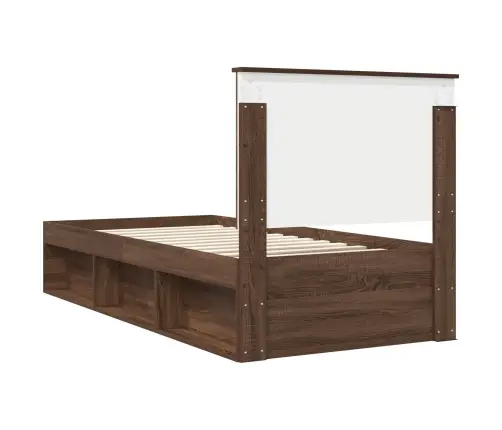 Gultas Rāmis Brūns Ozols 90 X 190 Cm Ciets Priedes Koks Vidaxl