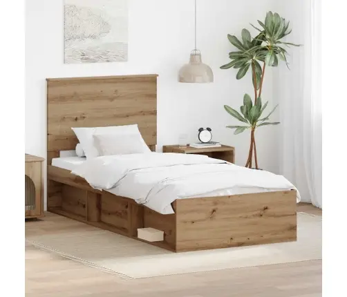 Gultas Rāmis Mākslīgā Ozola 90 X 190 Cm Ciets Priedes Koks Vidaxl