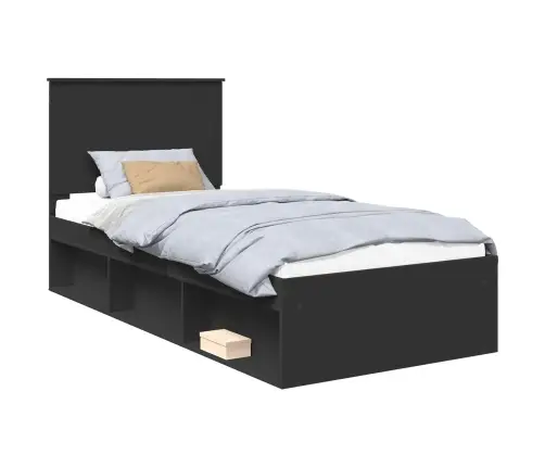 Gultas Rāmis Melna 90 X 200 Cm Ciets Priedes Koks Vidaxl