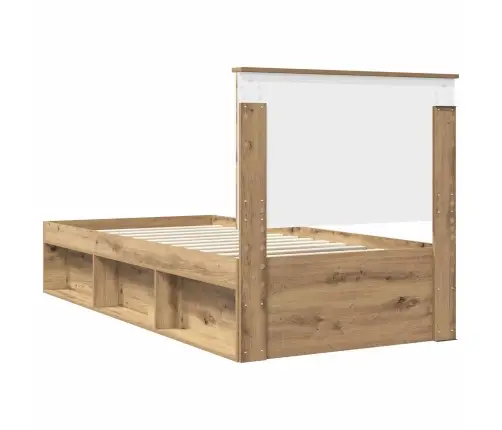 Gultas Rāmis Mākslīgā Ozola 90 X 200 Cm Ciets Priedes Koks Vidaxl