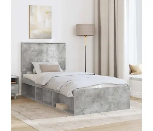 Gultas Rāmis Betona Pelēks 75 X 190 Cm Ciets Priedes Koks Vidaxl