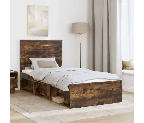 Voodi Raam Peaga Suitsetatud Tamm 75 X 190 Cm Tahke Mänd