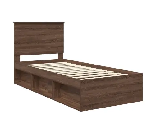 Gultas Rāmis Brūns Ozols 75 X 190 Cm Ciets Priedes Koks Vidaxl