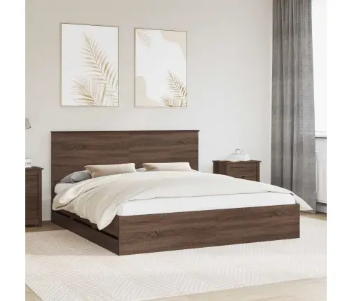 Gultas Rāmis Brūns Ozols 200 X 200 Cm Inženieru Koks Vidaxl