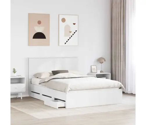Gultas Rāmis Ar Atvilktni Balts 160 X 200 Cm Inženieru Koks Vidaxl