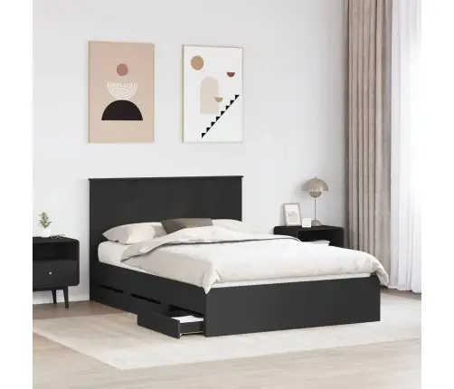 Gultas Rāmis Ar Atvilktni Melna 140 X 200 Cm Inženieru Koks Vidaxl