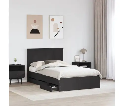 Gultas Rāmis Ar Atvilktni Melna 135 X 190 Cm Inženieru Koks Vidaxl