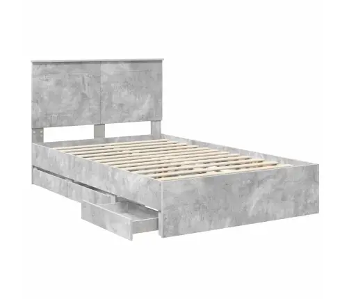 Gultas Rāmis Betona Pelēks 135 X 190 Cm Inženieru Koks Vidaxl