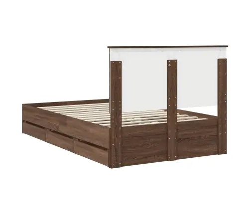 Gultas Rāmis Brūns Ozols 135 X 190 Cm Inženieru Koks Vidaxl