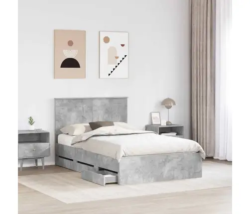 Gultas Rāmis Betona Pelēks 120 X 190 Cm Inženieru Koks Vidaxl