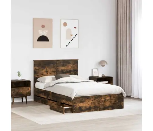 Voodi Raam Sahtliga Suitsetatud Tamm 120 X 190 Cm Inseneripuit