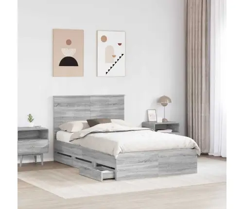 Gultas Rāmis Pelēks Sonoma 120 X 190 Cm Inženieru Koks Vidaxl
