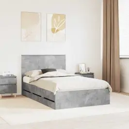 Gultas Rāmis Betona Pelēks 120 X 200 Cm Inženieru Koks Vidaxl
