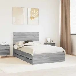 Gultas Rāmis Pelēks Sonoma 120 X 200 Cm Inženieru Koks Vidaxl