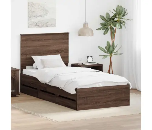 Gultas Rāmis Brūns Ozols 100 X 200 Cm Inženieru Koks Vidaxl