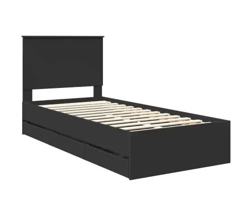 Gultas Rāmis Ar Atvilktni Melna 75 X 190 Cm Inženieru Koks Vidaxl