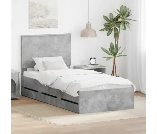 Gultas Rāmis Betona Pelēks 75 X 190 Cm Inženieru Koks Vidaxl